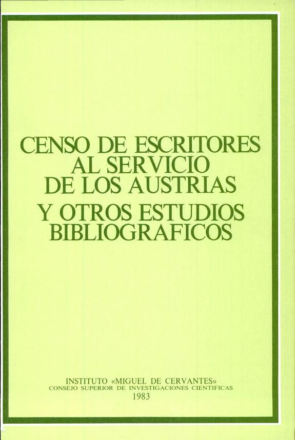 Couverture : Censo de escritores al servicio de los Austrias y otros estudios bibliográficos.