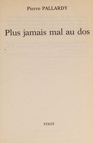 Couverture : Plus jamais mal au dos