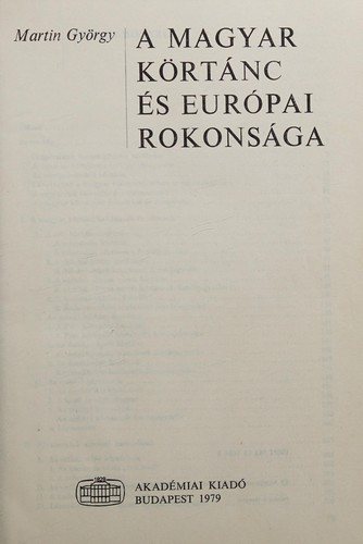 Couverture : A magyar körtánc és európai rokonsága