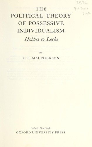 Couverture : The Political Theory of Possessive Individualism