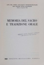 Couverture : Memoria del sacro e tradizione orale