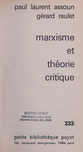 Couverture : Marxisme et théorie critique