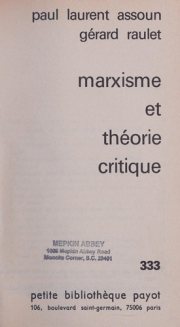 Couverture : Marxisme et théorie critique