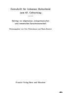Couverture : Festschrift für Johannes Hubschmid zum 65. Geburtstag