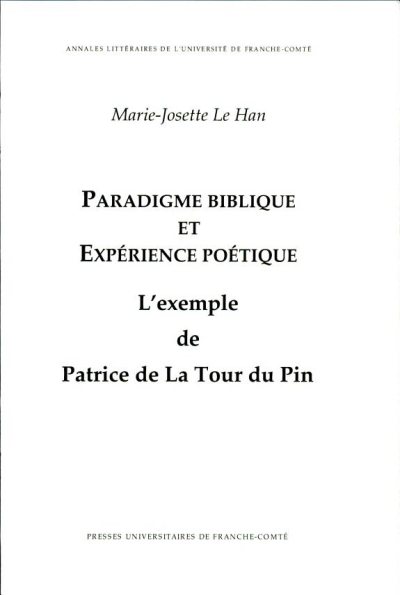Couverture : Paradigme biblique et expérience poétique