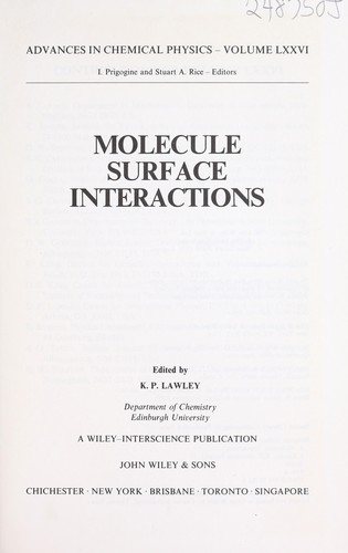 Couverture : Molecule Surface Interactions (Advances in Chemical Physics)