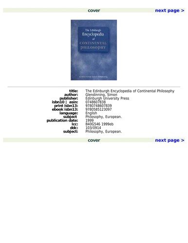 Couverture : The Edinburgh encyclopedia of continental philosophy