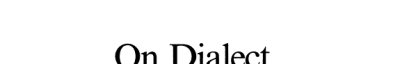 Couverture : On dialect