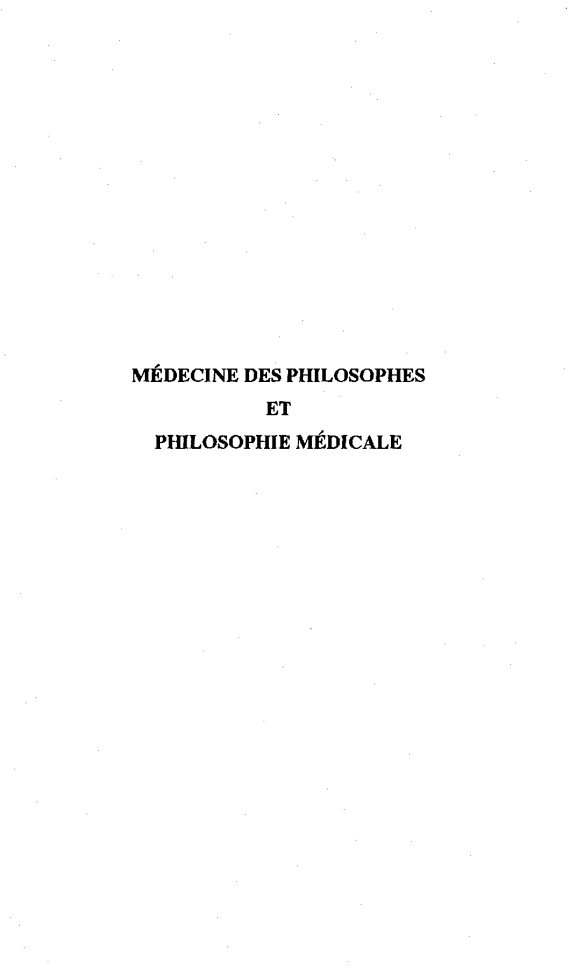 Couverture : Médecine des philosophes et philosophie médicale