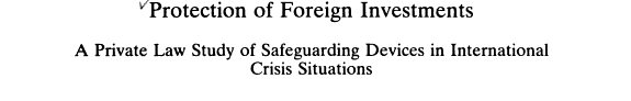 Couverture : Protection of foreign investments
