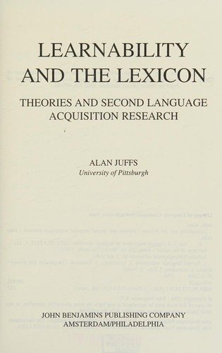 Couverture : Learnability and the Lexicon