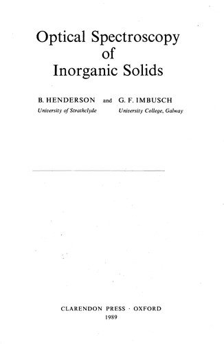 Couverture : Optical spectroscopy of inorganic solids