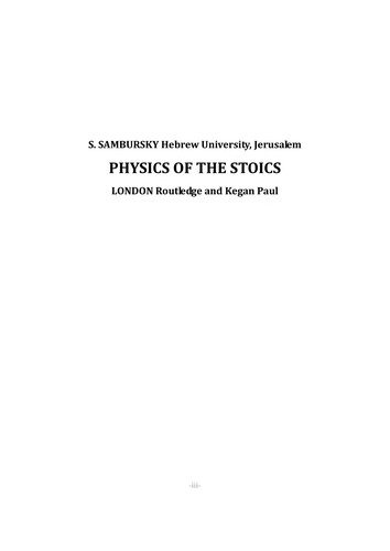 Couverture : Physics of the Stoics