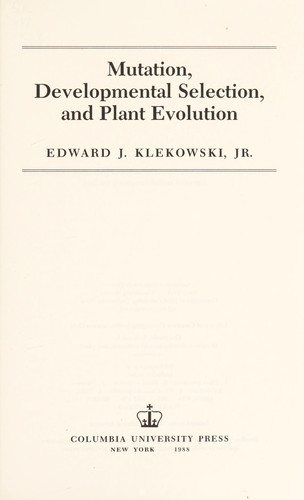 Couverture : Mutation, developmental selection, and plant evolution
