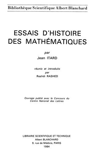 Couverture : Essais d'histoire des mathématiques