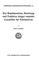 Couverture : Zur Repräsentation, Besetzung und Funktion einiger zentraler Leerstellen bei Substantiven