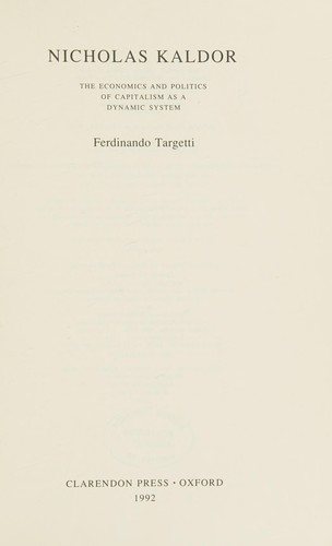 Couverture : Nicholas Kaldor