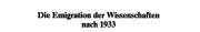 Couverture : Die Emigration der Wissenschaften nach 1933