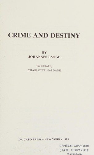 Couverture : Crime and destiny