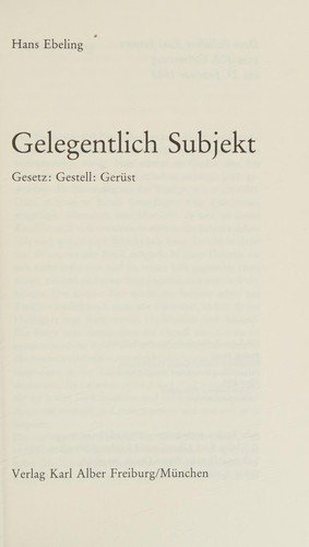 Couverture : Gelegentlich Subjekt