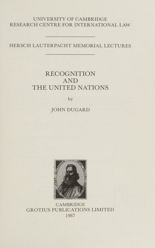 Couverture : Recognition and the United Nations