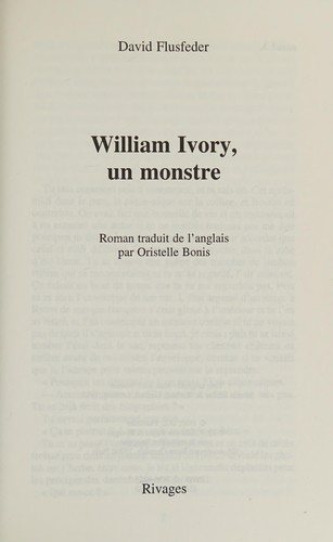 Couverture : William Ivory, un monstre