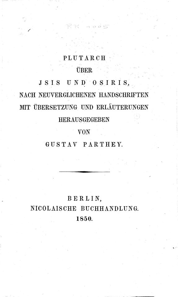 Couverture : Plutarch über Isis und Osiris.