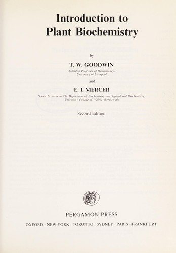 Couverture : Introduction to plant biochemistry