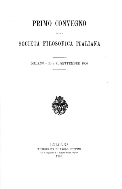 Couverture : Centenario 1906-2006 della Società filosofica italiana