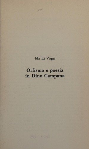 Couverture : Orfismo e poesia in Dino Campana