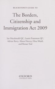 Couverture : Blackstone's guide to the Borders, Citizenship and Immigration Act 2009