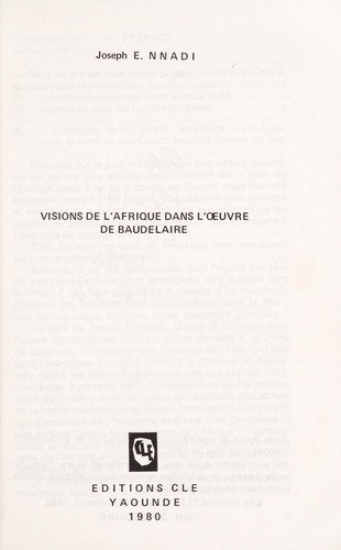 Couverture : Visions de l'Afrique dans l'œuvre de Baudelaire