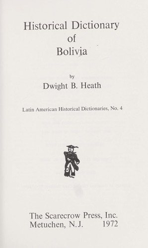 Couverture : Historical dictionary of Bolivia