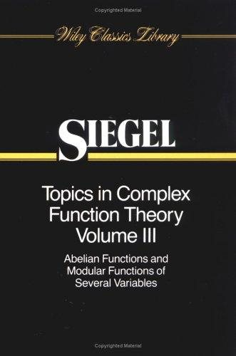 Couverture : Topics in Complex Function Theory, Abelian Functions and Modular Functions of Several Variables