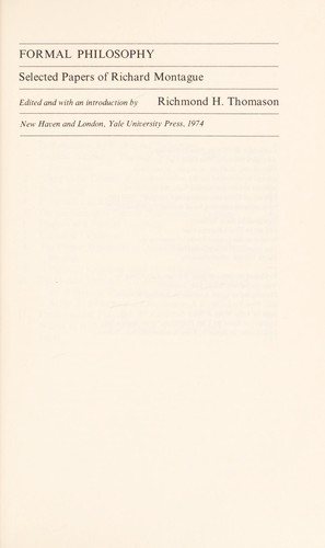 Couverture : Formal philosophy; selected papers of Richard Montague.