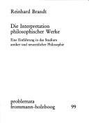 Couverture : Die Interpretation philosophischer Werke