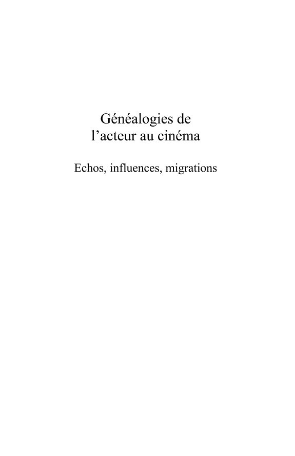 Couverture : Généalogies de l'acteur au cinéma