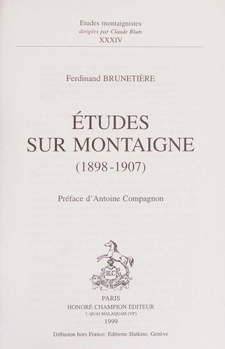 Couverture : Etudes sur Montaigne, 1898-1907