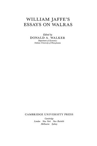 Couverture : William Jaffé's Essays on Walras