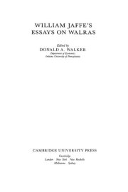 Couverture : William Jaffé's Essays on Walras