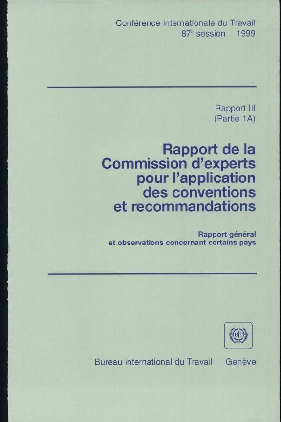 Couverture : Rapport de la Commission d'experts pour l'application des conventions et recommandations...