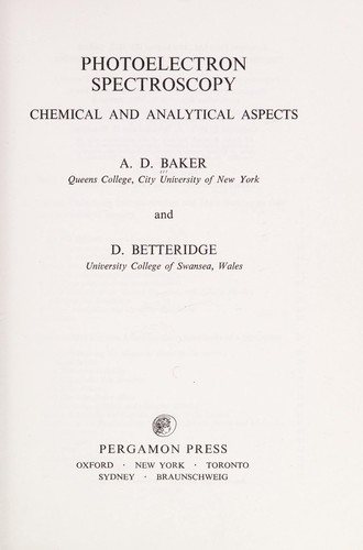 Couverture : Photoelectron spectroscopy: chemical and analytical aspects