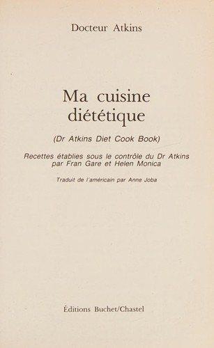 Couverture : Ma cuisine diététique