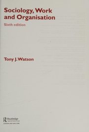 Couverture : Sociology, work and organisation