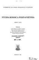 Couverture : Studia Rossica Posnaniensia