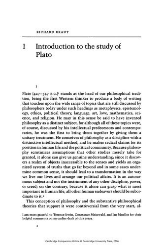 Couverture : The Cambridge companion to Plato