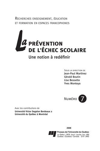 Couverture : La prévention de l'échec scolaire
