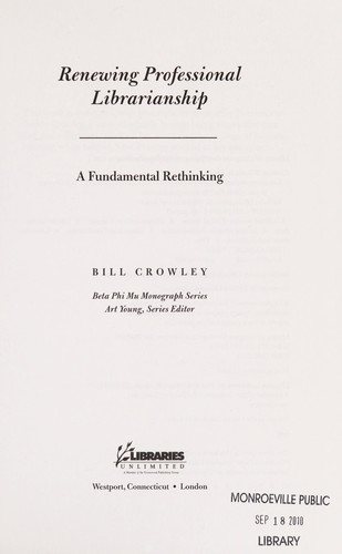 Couverture : Renewing professional librarianship