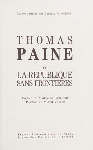 Couverture : Thomas Paine, ou, La république sans frontières