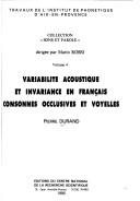 Couverture : Variabilité acoustique et invariance en français